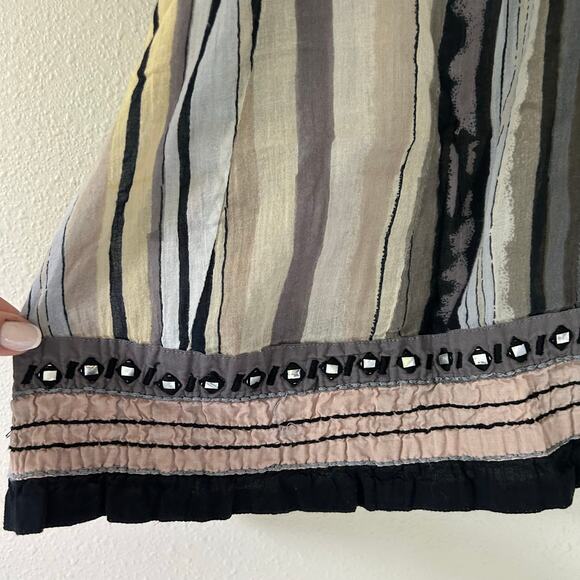 Anu shift tunic striped 3/4 sleeve beaded neckline lightweight vacation boho L - Picture 6 of 12
